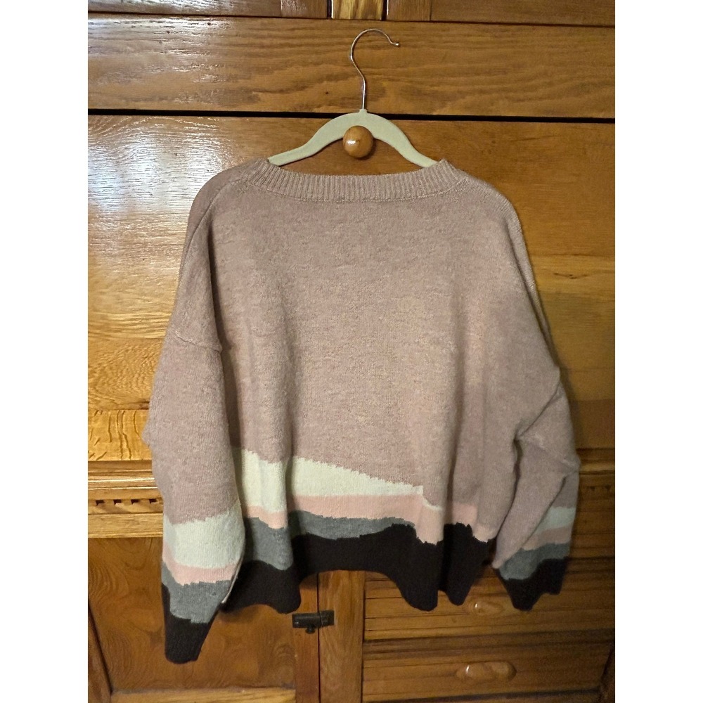 Arula Colorblock Landscape Knit Sweater Boho Southwestern Cottagecore 90s Vtg - Picture 2 of 9